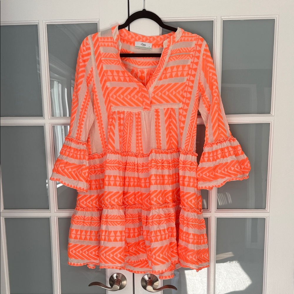 Devotion TWINS Neon Coral and White Mini Dress